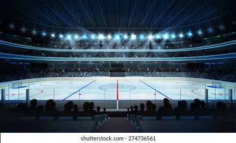 hockey stadium with fans and an empty ice rink  sport arena rendering my own design