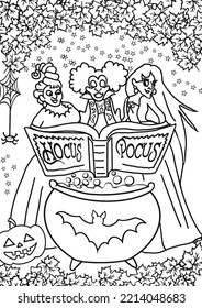 Hocus pocus three witches colouring sheets 