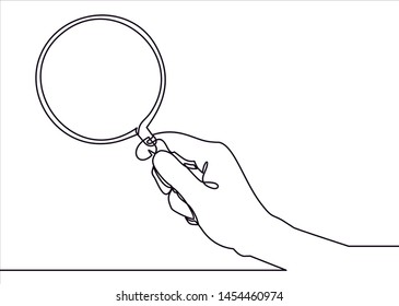 Holding Magnifying Glass Line Icon- Continuous Line Drawing