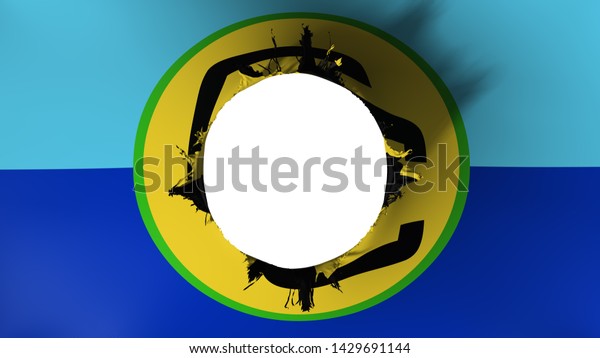 Hole cut in the flag of Caribbean Community,\
white background, 3d\
rendering