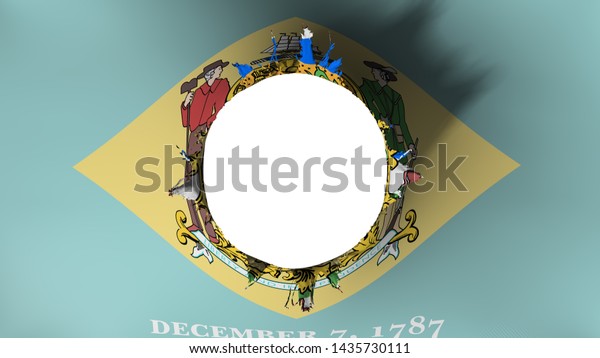 Hole cut in the flag of Delaware state, white\
background, 3d\
rendering