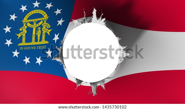 Hole cut in the flag of Georgia state, white\
background, 3d\
rendering