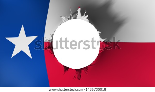 Hole cut in the flag of Texas state, white\
background, 3d\
rendering