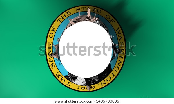Hole cut in the flag of Washington state, white\
background, 3d\
rendering