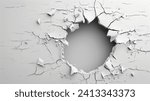 hole in damaged wall with cracks illustration, concept of breach, 3D illustration