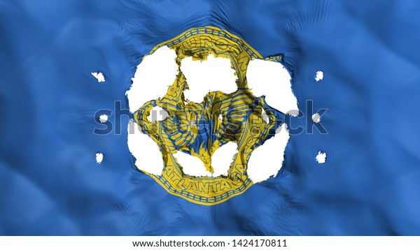 Holes in Atlanta city, capital of Georgia\
state flag, white background, 3d\
rendering