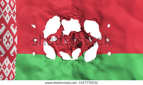 Holes in\
Belarus flag, white background, 3d\
rendering