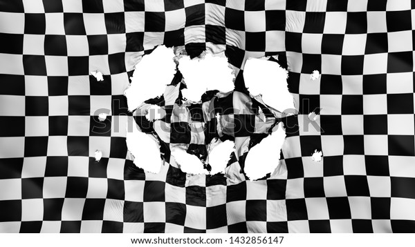 Holes\
in Checkered flag, white background, 3d\
rendering