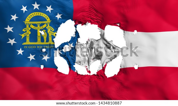 Holes in Georgia state flag, white background,\
3d rendering
