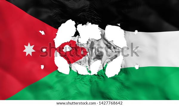 Holes in\
Jordan flag, white background, 3d\
rendering