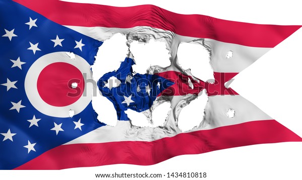 Holes\
in Ohio state flag, white background, 3d\
rendering
