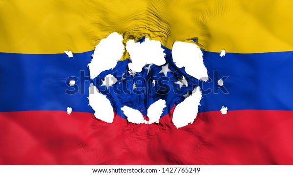 Holes\
in Venezuela flag, white background, 3d\
rendering