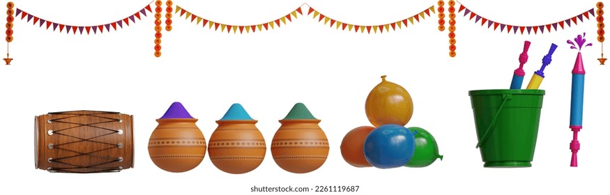 Holi 3d render element isloated in white background