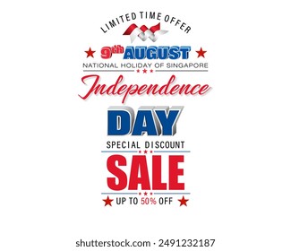 Holiday background with 3D and handwriting texts and national flag colors for August ninth, Singapore Independence day, sales, commercial events; - Powered by Shutterstock