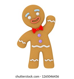 Holiday Decorated Classic Gingerbread Man Cookie On A White Background. 3d Rendering 