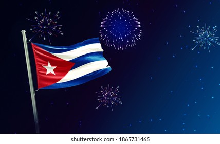 Holiday sky with fireworks and flag of Cuba, independence day - 3d render - Powered by Shutterstock