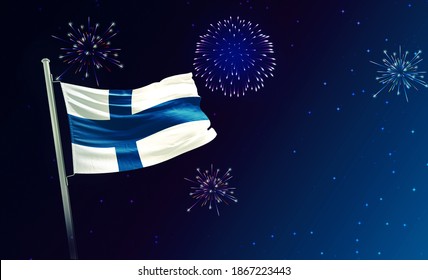 Holiday sky with fireworks and flag of Finland, independence day - 3d render - Powered by Shutterstock