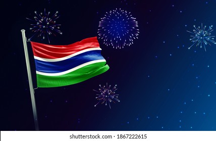 Holiday sky with fireworks and flag of Gambia, independence day - 3d render - Powered by Shutterstock