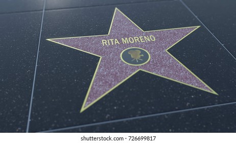 Hollywood Walk Of Fame Star With RITA MORENO Inscription. Editorial 3D Rendering