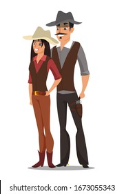 Hollywood Western Movie Shooting Process Illustration. Actors Cartoon Characters On Set. Tv Series Filming Scene. Male And Female Stars At Work Isolated Drawing. Raster Copy