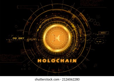 Holochain, Holo HOT Cryptocurrency Symbol And Text On Abstract Background.