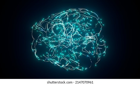 Hologram Brain activity visualization with particles 3d render