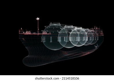 Hologram LNG Tanker. Transport, Energy And Technology Concept. Interface Element. 3d Illustration