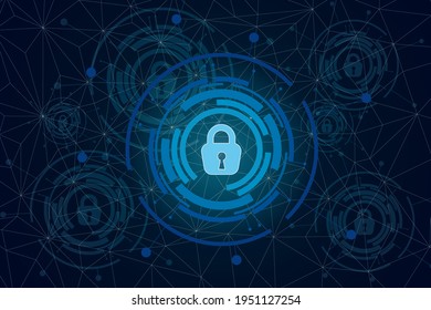 Hologram Lock On Blue Background With Multiple Small Locks, Abstract Image, Data Safety And Internet Safety Concept, 3d Rendering