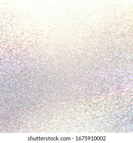 Holographic Brilliance Shimmer White Textured Background. Pastel Glitter Material Surface. Delicate Glitz Festive Decor.