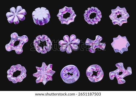 Holographic element object set pack isolated background 3d rendering