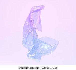 Holographic glass abstract composition and iridescent gradient liquid texture 3d render  Transparent crumpled sheet plastic acrylic  futuristic curve form  isolated art object  3D Illustration