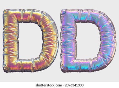 Holographic Glitter Alphabet. Letter D. 3d Rendering.