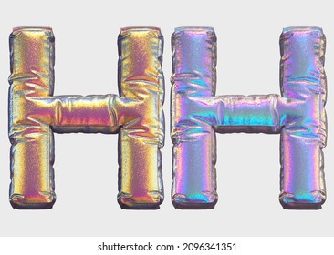 Holographic Glitter Alphabet. Letter H. 3d Rendering.