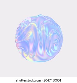 Holographic Gradient Sphere Abstract Shape For Modern Poster Design. 3d Rendering Neon Iridescent Futuristic Material Circle Frame.