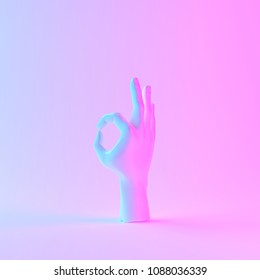 Holographic Hand Sculpture, Minimal Holographic Art, 3d Illustration.