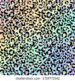 Holographic Leopard Print On Gradient Background - Cute Holographic Leopard Spots Pattern On Bright Pastel Gradient Background