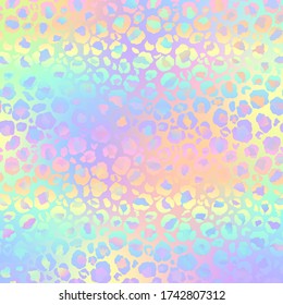 Holographic Leopard Print On Gradient Background - Cute Holographic Leopard Spots Pattern On Bright Pastel Gradient Background