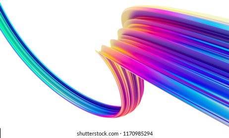 Holographic neon trendy colored abstract twisted shape. Computer generated 3D illustration for trendy Christmas backgrounds and posters. 3D rendering.