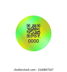 Holographic Sticker With A QR Code And Serial Number. Additional Degree Of Protection For Documents. Over White Background.