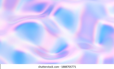 Holographic Texture Background. Iridescent Psychedelic Fluid Shape With Waves. 3D Illustration, 3D Rendering.