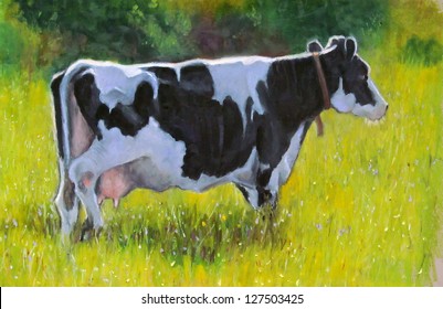 Holstein Dairy Cow: Oil Pastel Painting