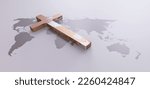 Holy cross of Jesus Christ and world map and global mission and evangelism concept 3D rendering