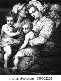 Holy Family By Andrea Del Sarto, In The Louvre Museum, Vintage Engraved Illustration. Magasin Pittoresque 1880.
