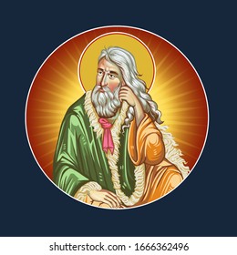 Holy Prophet Elijah. Illustration- round element in Byzantine style