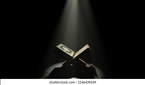 Holy Quran In A Spot Light Spiritual Background Islamic Concept 3D Illustration