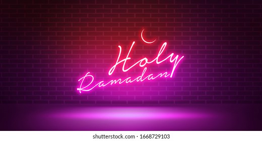 HOLY RAMADAN | Eid Party | Ramadan Mubarak Greeting Card | Creative Neon Light Design For Ramzan Campaign.