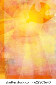 Holy Spirit, Pentecost Or Confirmation Symbol With A Dove, And Bursting Rays Of Flames Or Fire. Abstract Modern Religious Digital Illustration Background