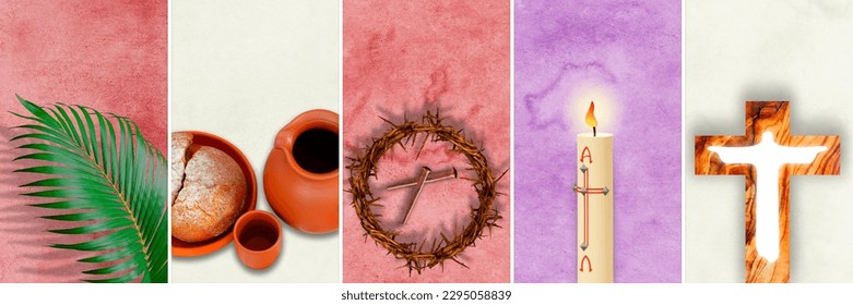 Holy Week - the order of important days without descriptions in the correct liturgical colors, the biggest Christian holidays - Powered by Shutterstock