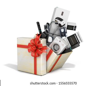 Home Appliances Fly Out Of A Christmas Gift Box 3d Render On White