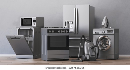 Home appliances. Household kitchen technics in appartments. .3d illustration